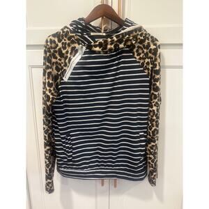 AND THE WHY casual Top Size Medium Striped Animal Print Hoodie NEW